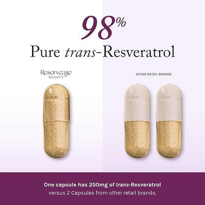 Reserveage Beauty Resveratrol 250 mg - Best Trans-Resveratrol - Vegan Antioxidant Supplement for Cellular & Heart Health - Aids Healthy Aging & Immune Health - 120 Capsules