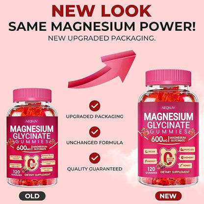 Magnesium Glycinate Gummies 600mg for Women and Men, High Absorption Magnesium Glycinate with Vitamin D, B6, and CoQ10 for Calm Support & Sleep, Sugar Free, Vegan, 120 Count
