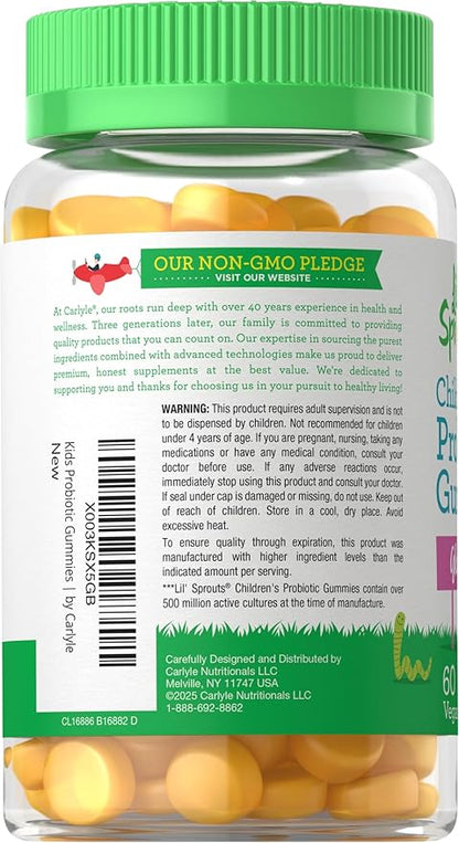 Carlyle Probiotics for Kids | 60 Gummies | Tropical Flavor | Vegan, Non-GMO & Gluten Free Supplement | by Lil' Sprouts