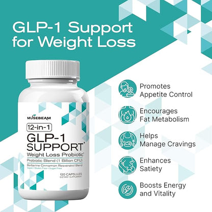 GLP-1 Support Probiotic Weight Loss Supplement - Women Men GLP1 Support with Berberine - Appetite Suppressant Hunger Control Metabolism Fat Burn & Gut Health Support