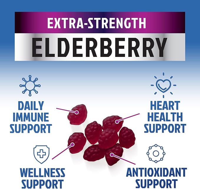 Elderberry Immune Support Gummies - 3X Strength Sambucus Elderberry Gummy with Vitamin C, D3 & Zinc - Nature’s Black Elderberry Extract - Immune Support Supplement for Adults & Kids - 60 Gummies