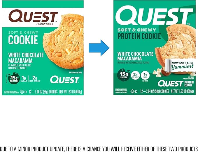 Quest Nutrition White Chocolate Macadamia Cookie, 15g Protein, 1g Sugar, 2g Net Carbs, Keto Friendly, High Protein, Low Carb; 12 Count (Pack of 2)