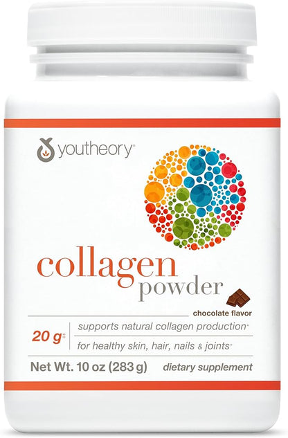 Youtheory Collagen Powder - Hydrolyzed Collagen Peptides with Vitamin C - Supports Healthy Bones, Joints & Immune System* - Chocolate - 10 oz (10-Day Supply)