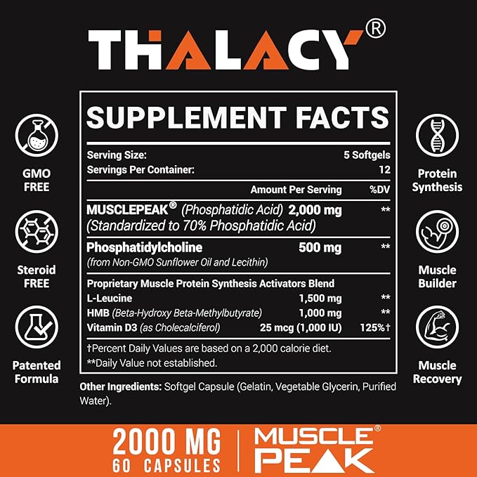 2000mg Liposomal Phosphatidic Acid Muscle Builder (PA), High Absorption Muscle Building Supplements for Men & Women | Muscle Gainer, mTOR Protein Synthesis & Lean Muscle, Strength, 4 Pack