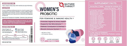 NATURE TARGET Probiotics-for-Women with Prebiotics, Cranberry and D-Mannose, 60-Billion-CFUs, Women's Probiotic for Digestive Health/Gut Health/Immune Booster