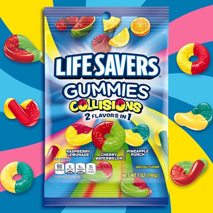 LIFE SAVERS Collision Gummies Candy Bag, Gummy Candy Packs for Goodie Bags, Road Trips, Treats, 7 oz (Pack of 12)