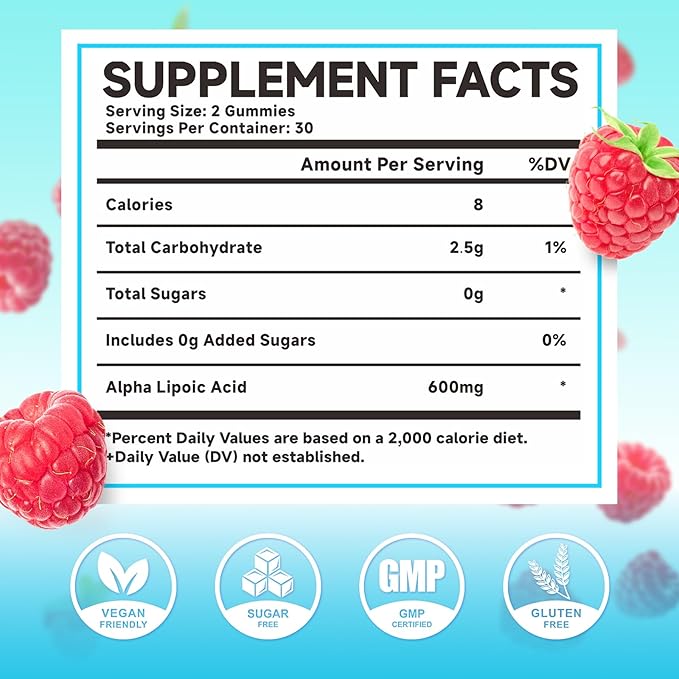 MEENCCD 2 Pack Alpha Lipoic Acid Gummies 600mg - ALA Supplement for Antioxidant Support, Vegan, Sugar-Free, Raspberry Flavor, 120 Count