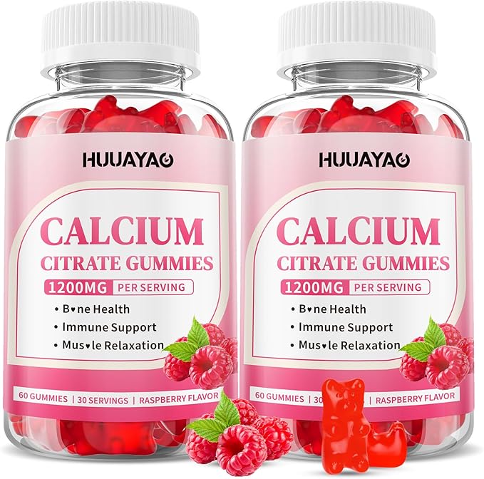 Calcium Citrate Gummies 1200mg for Adults & Kids, Chewable Calcium Citrate for Bone, Muscle & Immune Support, Bioavailable Calcium Supplements for Women & Men, Raspberry Flavor, 120 Count