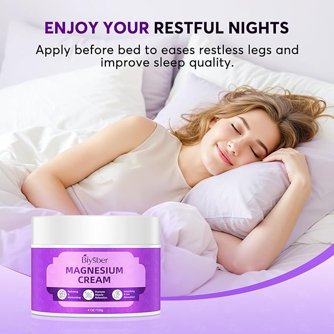 Topical Magnesium Lotion Cream for Sleep: Natural Magnesium Body Butter for Sweet Sleep/Leg Cramps/Feet/Arms/Muscle Pain Relaxation - Calm Moisturizing Day and Nightime Cream for Women and Men 4 oz