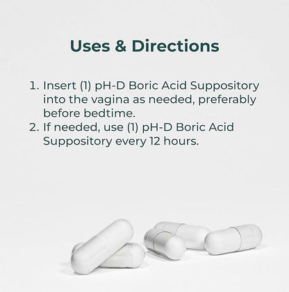 pH-D Feminine Health Support - Boric Acid Starter Bundle - pH-D Boric Acid Vaginal Suppositories 72 Count and 5 Vaginal Suppository Applicators