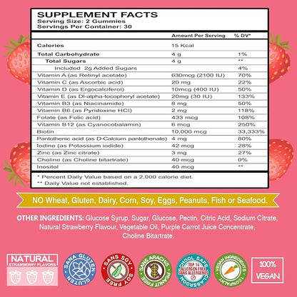 Biotin Gummies 10000mcg Supplements - with Vitamin C, A, D, B-Complex, Folate, Zinc for Women & Girls- Vegan Biotin Hair Growth Gummy for Healthy Hair and Nails, Non-GMO, Strawberry, 120 Bear