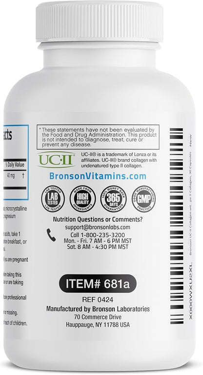 Bronson UC-II Type II Collagen with Undenatured Type II Collagen, 30 Capsules