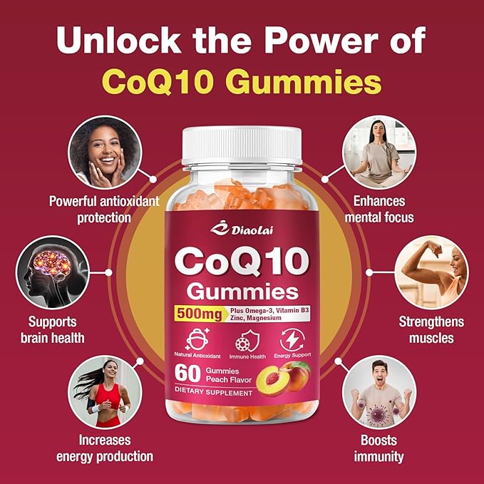2 Pack CoQ10 Gummies - 500mg per Serving with Omega-3 (EPA & DHA), B3 & Zinc - Supports Immunity & Energy - Delicious Orange Flavor - Non-GMO, Gluten-Free - 120 Count