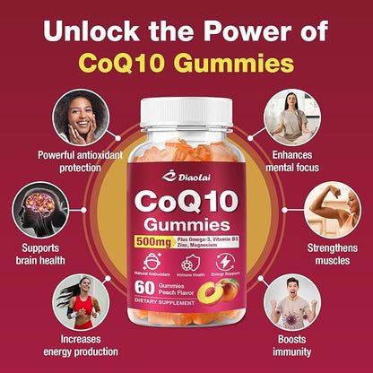 2 Pack CoQ10 Gummies - 500mg per Serving with Omega-3 (EPA & DHA), B3 & Zinc - Supports Immunity & Energy - Delicious Orange Flavor - Non-GMO, Gluten-Free - 120 Count