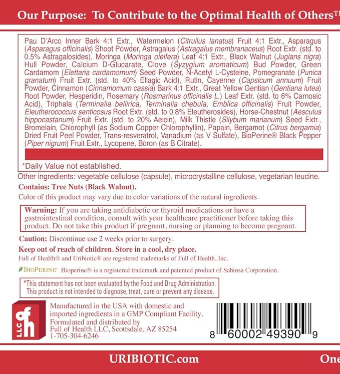 Uribiotic Formula [72 Capsules] Since 2003 – Advanced Support for Urinary Bladder, Prostate & Kidney Health | Dietary Supplement | 60 Quality Ingredients