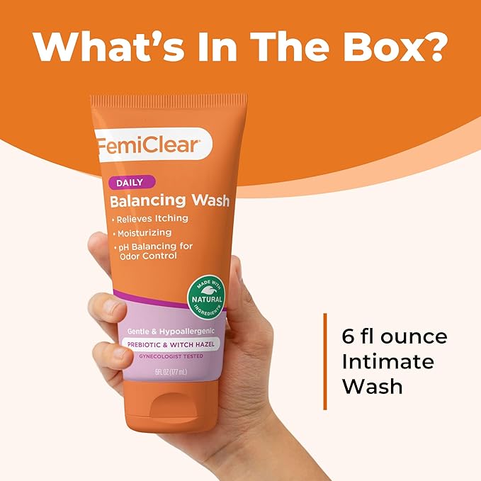 FemiClear Soothing Daily Feminine Wash - Feminine Care Wash for Itching & Irritated Skin, Feminine Hygiene Products, Essentials for Vaginal Health, PH Balance for Women (6FL oz)