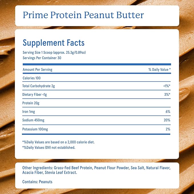 Equip Foods Prime Protein Powder | Clean, Grass Fed Beef Protein Powder for Women & Men | Carnivore Protein Isolate | Paleo, Keto Friendly | Gluten & Dairy Free | 30 Servings, Peanut Butter