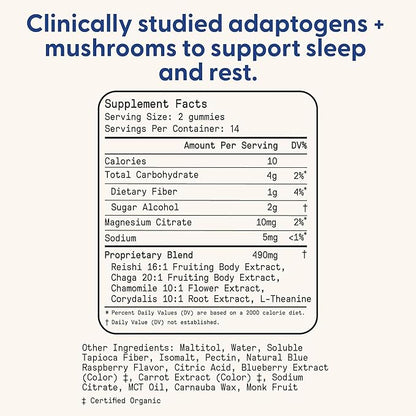 SuperMush Sleep Gummies for Adults - Mushroom Supplement with Magnesium Citrate, L-Theanine, Chaga, Reishi & Chamomile for Deep Sleep, REM & Detox - Vegan & Sugar-Free - 28 Gummies (14 Servings)