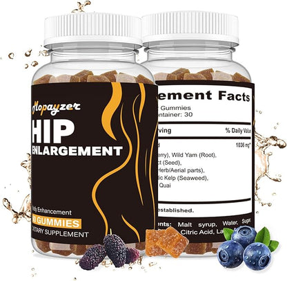 Booty Gummies for Big Butt and Hips, Bigger Butt Gummies for Natural Curves, 2 PCS Bum Support Gummy Booty Curvy Body, Berry Flavored Women Support Supplement, Boost Glute Growth, Fenugreek, 60 Count.