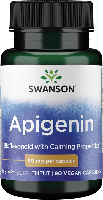 Swanson Apigenin Bioflavonoid Supplement for Adults Seeking Natural Sleep, Relaxation, and Stress Relief Support - 50 mg (90 Vegan Capsules)