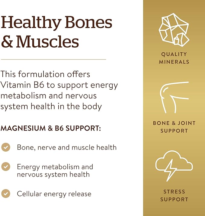 Solgar Magnesium with Vitamin B6, 250 Tablets - Promote Healthy Bone Mineralization, Support Nerve & Muscle Function, Energy Metabolism - Non-GMO, Vegan, Gluten Free, Dairy Free, Kosher - 83 Servings
