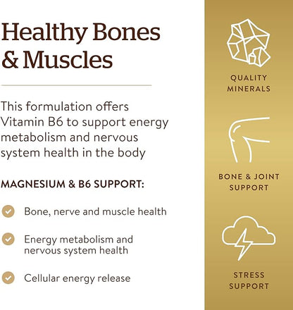 Solgar Magnesium with Vitamin B6, 250 Tablets - Promote Healthy Bone Mineralization, Support Nerve & Muscle Function, Energy Metabolism - Non-GMO, Vegan, Gluten Free, Dairy Free, Kosher - 83 Servings