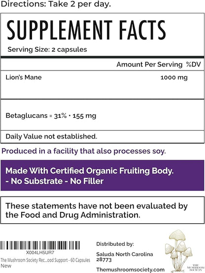 Brain Gain Lion’s Mane Supplement - 1000 mg Organic Dual Extraction with 30% Beta-Glucans for Memory, Focus & Brain Health - 60 Vegan Capsules