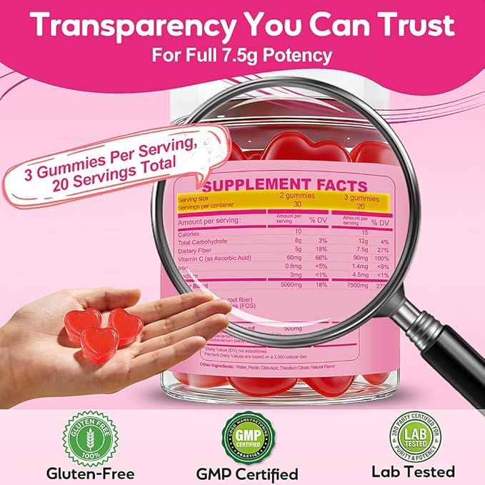 Fiber Gummies 7500mg, Probiotics & Digestive Enzymes, Sugar-Free, Vegan & Gluten-Free Supplement for Gut Health, Bloating Support & Regularity, High Potency Daily Adult (60 Count (Pack of 2))