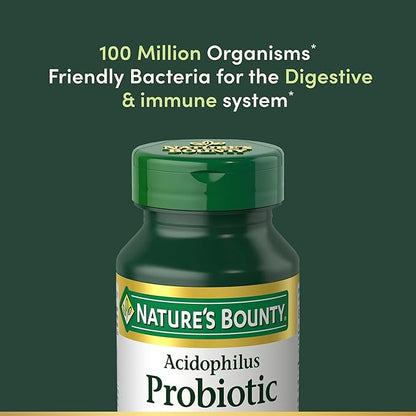 Nature's Bounty Lactobacillus Acidophilus Probiotic Supplement - Daily Probiotic for Women/Men Digestive Health,100 Million Organisms,Vegetarian,1 Serving per Day,120 Tablets,(Pack of 2)