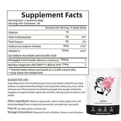 Feminine Balance Gummies for Women’s,Premium Feminine Balance Gummies， Vegan Hawaiian Pineapple, pH Balance, Healthy Odor, Flora and Immune Support, Vaginal Health Support,60 Gummies