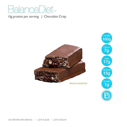 BalanceDiet™ | Protein Bar | 15g of Protein | Low Carb | 7 Bar Box (Chocolate Crisp)