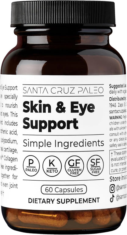 Santa Cruz Paleo Skin & Eye Capsules, Simple Daily Formula for Skin Appearance & Eye Routine, Clean Ingredients, Gluten Free, Keto & Paleo Friendly, 60 Capsules