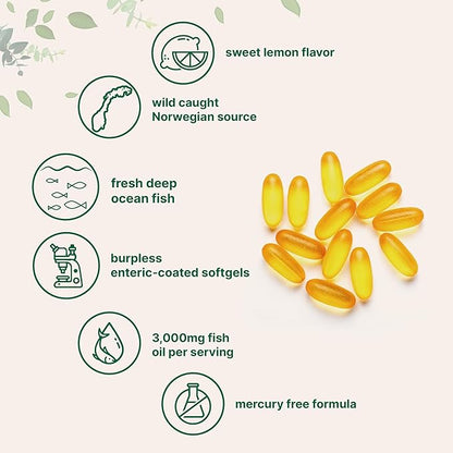 Micro Ingredients Omega 3 Fish Oil Supplements 3,000mg Per Serving, 240 Softgels | Lemon Flavored – Burpless | EPA 540mg + DHA 360mg | Deep Sea Fish