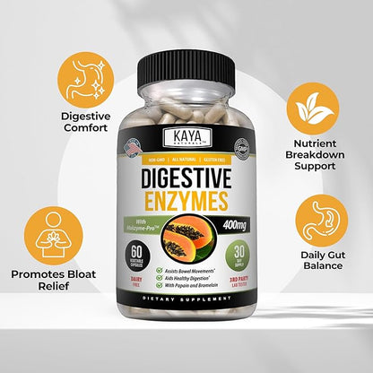 Kaya Naturals Digestive Enzymes with Prebiotics & Probiotics - Constipation & Bloating Relief - Weight Management Pills for Women & Men - Aids Immune Function - Digestion Support - 60 Veggie Capsules