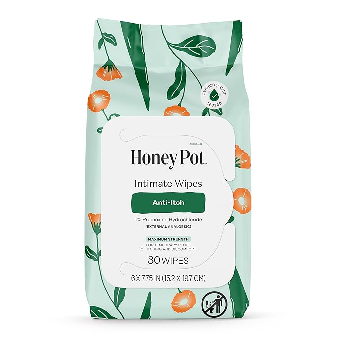 The Honey Pot Company - Anti-Itch Soothing Feminine Wipes - At Home or On the Go Medicated for Temporary Relief of Itching and Discomfort - Maximum Strength - 30 ct.