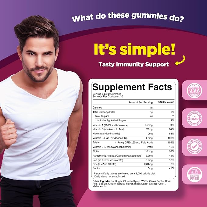 Natural Multivitamin Iron Gummies for Adults - Adult Gummy Vitamins with Iron and Energy Boost B Complex Vitamins - Gummy Supplement and Mental Clarity Focus Multivitamin - 60 Count