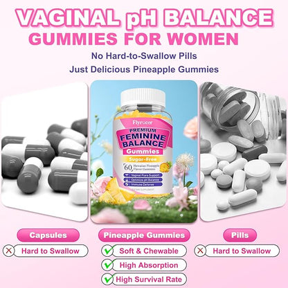2 Packs Feminine Balance Gummies for Women - PH Balance Gummies Support Vaginal Flora, Gut Health & Immune System, Vegan, Gluten-Free, Tropical Pineapple Flavor (120 Count)