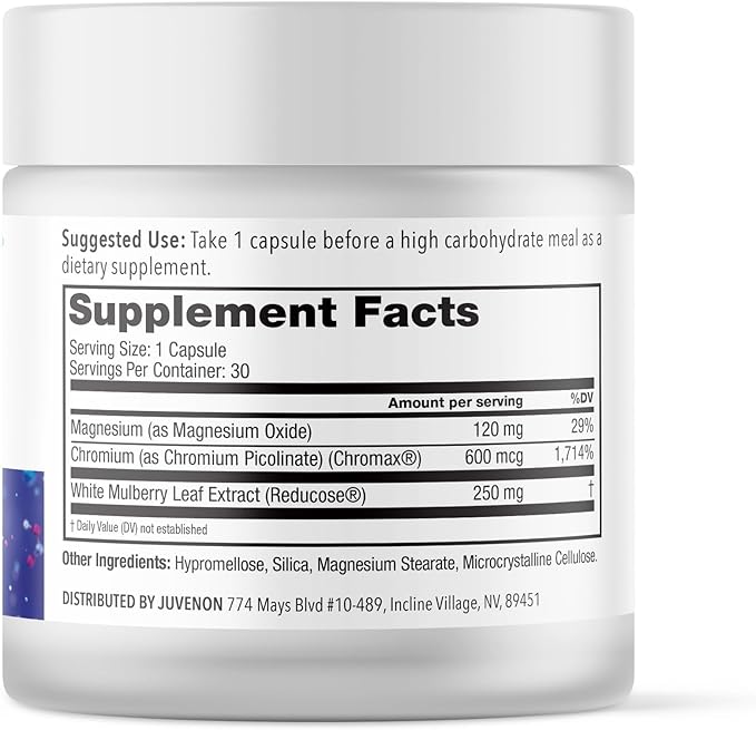 Juvenon SucraLow Advanced Carb Blocker – Supports Blood Sugar, Reduces Carb & Starch Absorption, Aids Metabolism & Limits Fat Storage – Mealtime Supplement for High-Carb Meals (30 Capsules)