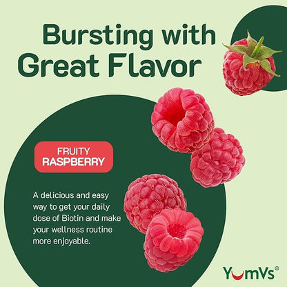YumVs Biotin Gummies 5000mcg - Luscious Raspberry Flavor - Thicker Faster Hair Growth Gummies for Women or Men - Hair, Skin & Nails Vitamins - Hair Gummy - Vegetarian Biotin Supplement (60 Ct., 2pk)