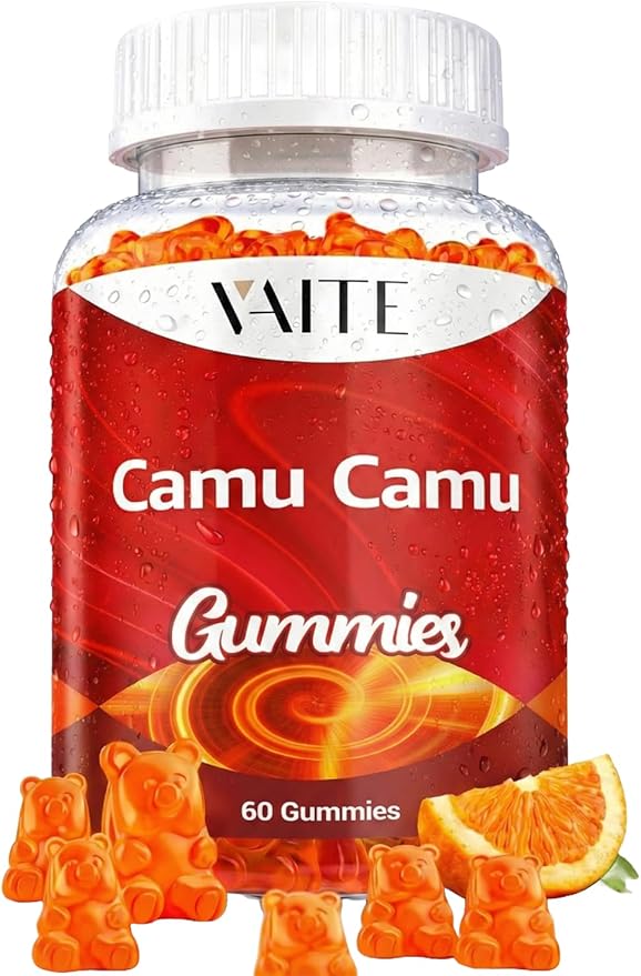 VAITE Camu Camu Vitamin C Gummies for Skin and Hair – Antioxidant-Rich, Vegan, Gluten-Free Supplement for Immune Support, Energy Boost, and Collagen – 60 Chewables for Active Men and Women