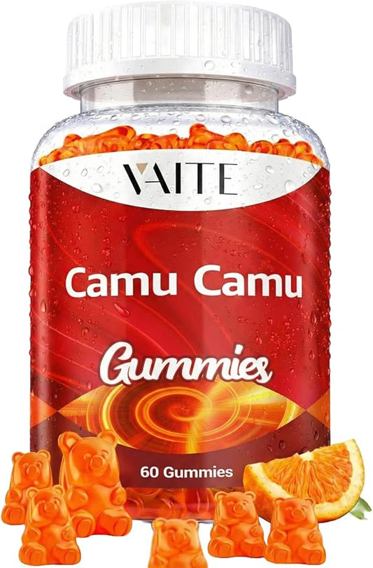 VAITE Camu Camu Vitamin C Gummies for Skin and Hair – Antioxidant-Rich, Vegan, Gluten-Free Supplement for Immune Support, Energy Boost, and Collagen – 60 Chewables for Active Men and Women