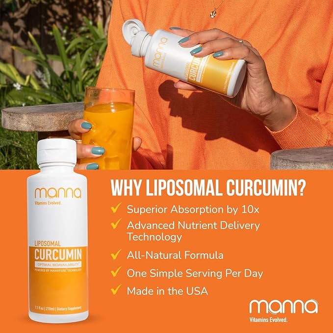 Manna Vitamins Evolved Liposomal Liquid Curcumin for Advanced Absorption Best Turmeric Supplement for Daily Joint & Immune Health Support - Vegan, Non-GMO, 95% Curcuminoids (3 Pack)