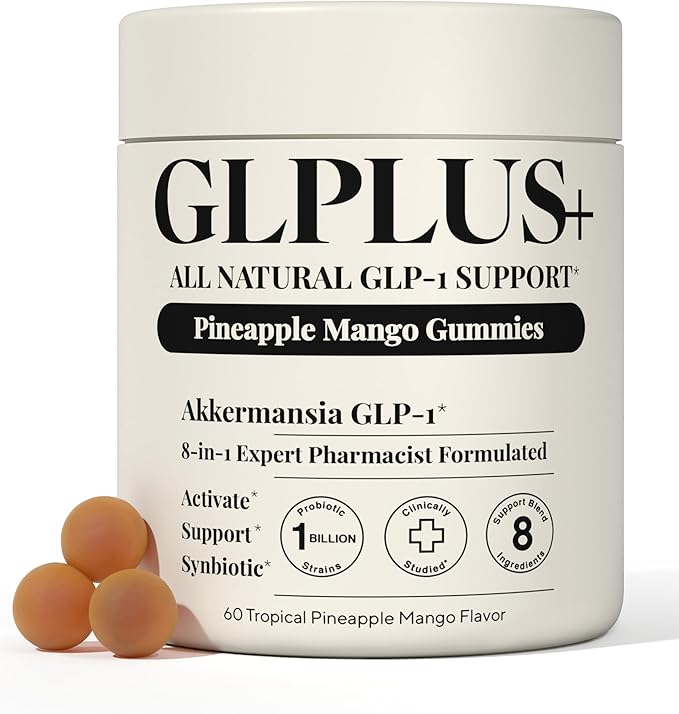 8-in-1 GLP-1 Supplement for Women and Men | Hunger & Metabolism Support Gummy with Akkermansia, Turmeric & Resveratrol, (Mango Pineapple Gummy)