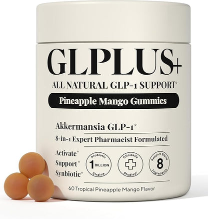 8-in-1 GLP-1 Supplement for Women and Men | Hunger & Metabolism Support Gummy with Akkermansia, Turmeric & Resveratrol, (Mango Pineapple Gummy)
