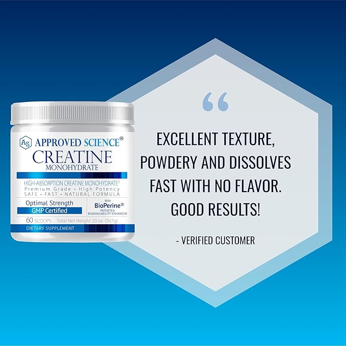 Approved Science Creatine Monohydrate Powder – with BioPerine – Supports Strength, Lean Muscle & Recovery – 5 g Per Serving – Unflavored Creatine Powder – Non-GMO, Vegan – 120 Servings (Pack of 2)
