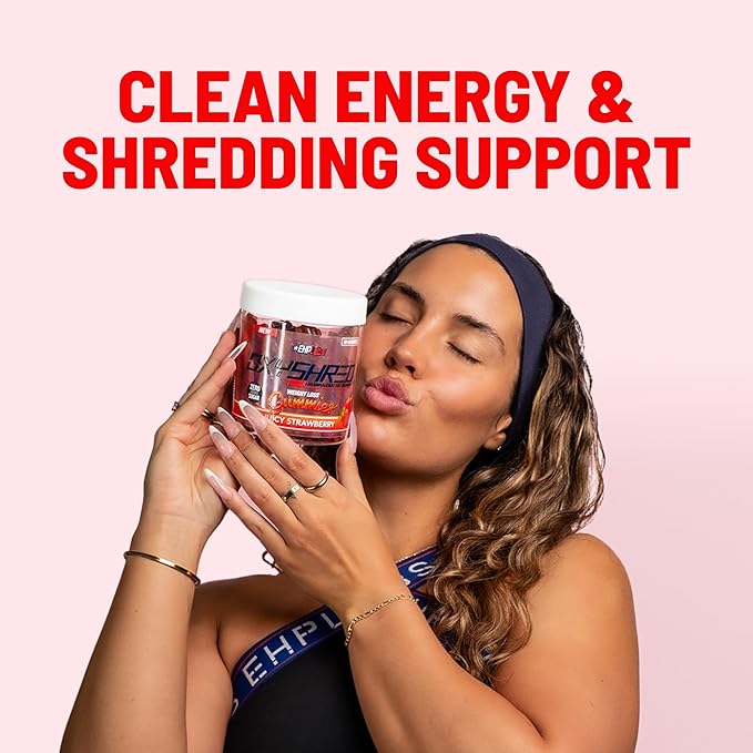 EHP Labs OxyShred Gummies - Pre Workout Gummies & Energy Chews with 100mg Caffeine, L-Carnitine for Thermo & Metabolic Support, All Natural Energy Boost - Strawberry Flavor – 60 Servings (Pack of 2)