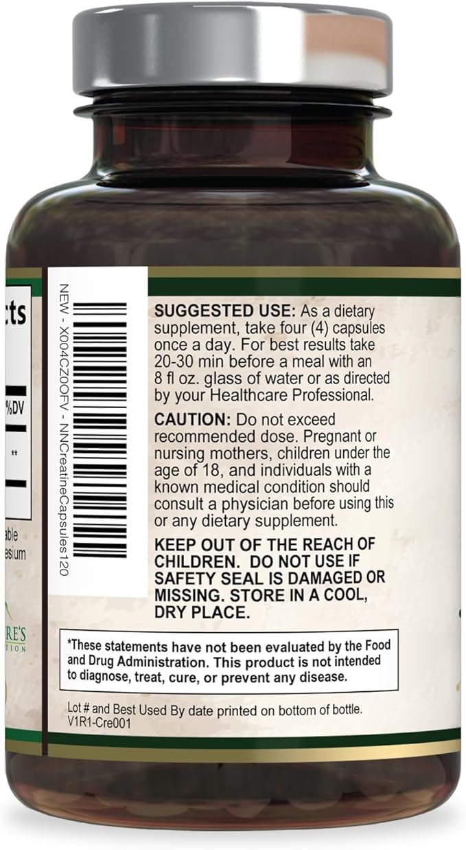 Creatine Monohydrate 3000mg Per Serving – Micronized Creatine Powder Capsules - Supports Lean Muscle, Strength, Energy, & Endurance - Nature's Supplement, Non-GMO, Bottled in USA - 120 Capsules