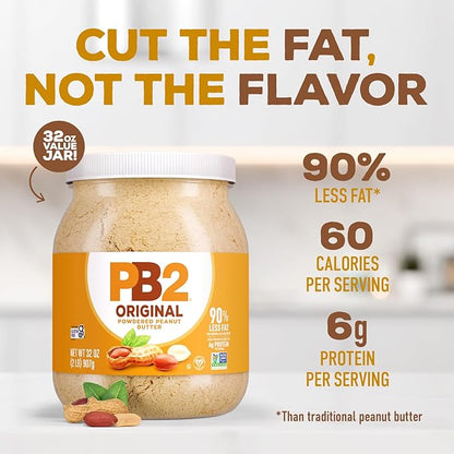 PB2 Original Powdered Peanut Butter - [32 Ounce Jar] 6g of Protein, 90% Less Fat, Certified Gluten Free, Only 60 Calories per Serving, Perfect for Protein Shakes, Smoothies, and Low-Carb, Keto Diets