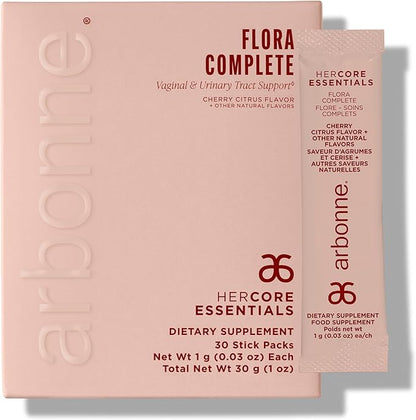 HerCore Essentials Flora Complete - Women’s Vaginal Probiotics Supplement with 4 Clinically Studied Strains – Supports pH Balance for Women & Immune Function – Cherry Citrus Flavor – 30 Stick Packs