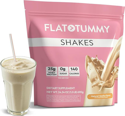 Flat Tummy Shakes - Vanilla, 20 Servings – Post GLP-1 Protein Supplement, High Protein, Zero Sugar, Keto-Friendly Meal Replacement with Clinically Studied Morosil®